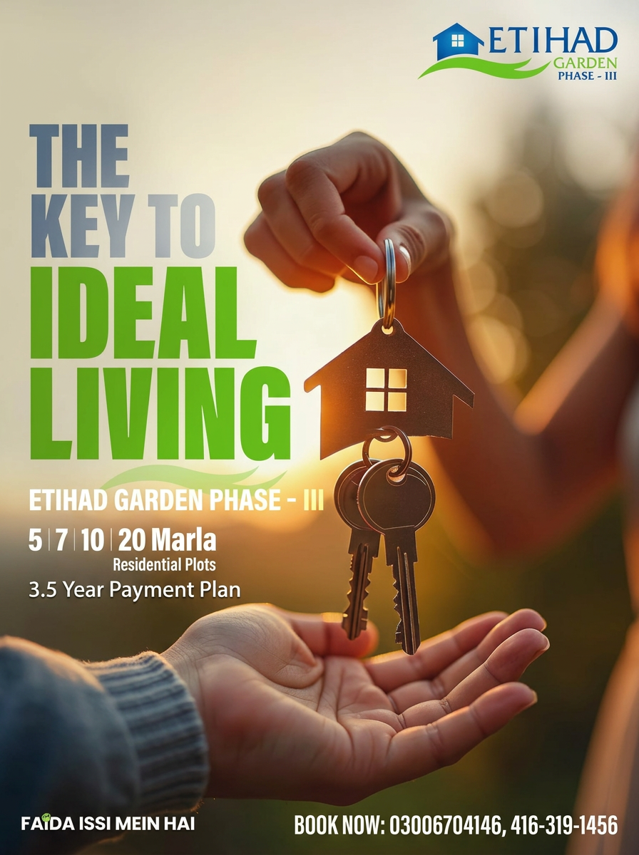 Etihad Garden Phase III — 5, 7, 10, 20 Marla residential plots with 3.5 year payment plan