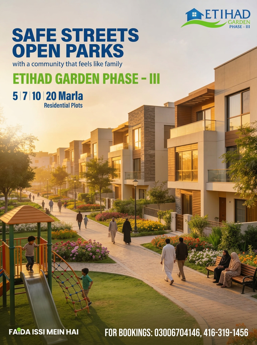 Etihad Garden Phase III — safe streets, open parks, family-friendly community in Rahim Yar Khan